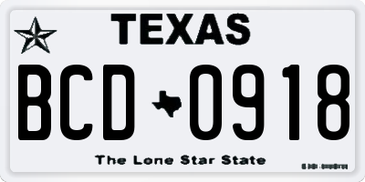 TX license plate BCD0918