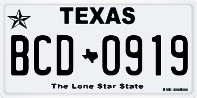 TX license plate BCD0919