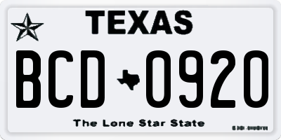 TX license plate BCD0920