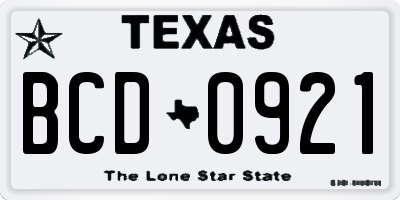 TX license plate BCD0921