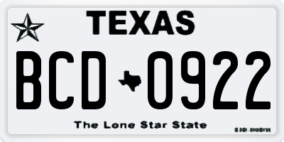 TX license plate BCD0922