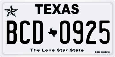 TX license plate BCD0925
