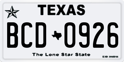 TX license plate BCD0926