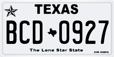 TX license plate BCD0927