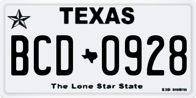 TX license plate BCD0928
