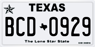 TX license plate BCD0929