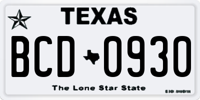 TX license plate BCD0930