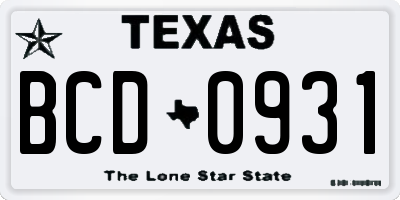 TX license plate BCD0931