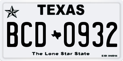 TX license plate BCD0932