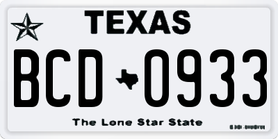 TX license plate BCD0933