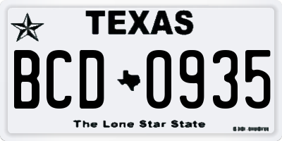 TX license plate BCD0935