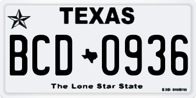 TX license plate BCD0936