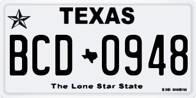 TX license plate BCD0948