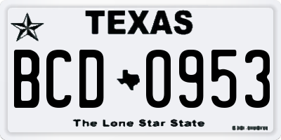 TX license plate BCD0953