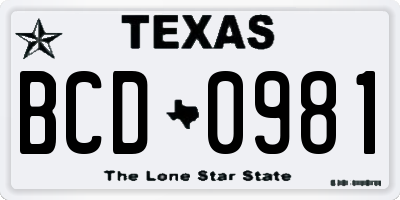 TX license plate BCD0981