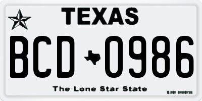 TX license plate BCD0986
