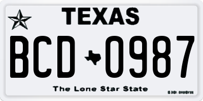 TX license plate BCD0987