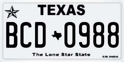 TX license plate BCD0988
