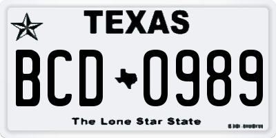 TX license plate BCD0989