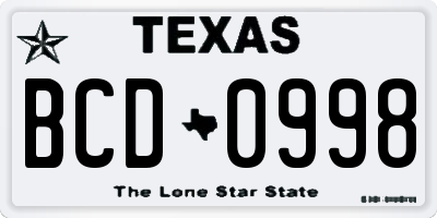 TX license plate BCD0998