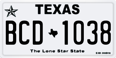 TX license plate BCD1038