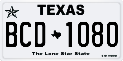 TX license plate BCD1080