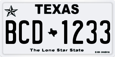 TX license plate BCD1233