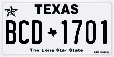 TX license plate BCD1701
