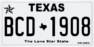 TX license plate BCD1908