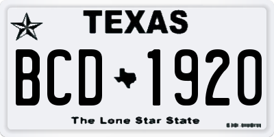 TX license plate BCD1920