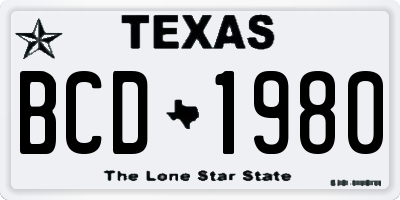 TX license plate BCD1980