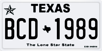 TX license plate BCD1989