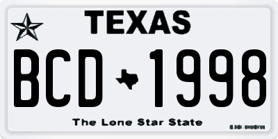TX license plate BCD1998