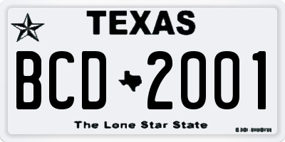 TX license plate BCD2001