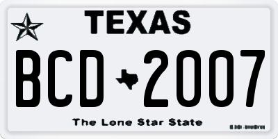 TX license plate BCD2007