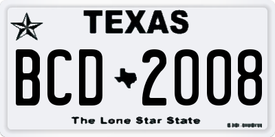 TX license plate BCD2008