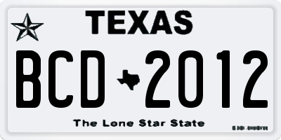 TX license plate BCD2012
