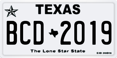 TX license plate BCD2019