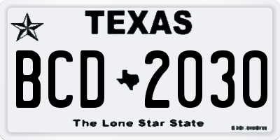 TX license plate BCD2030