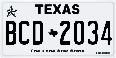 TX license plate BCD2034