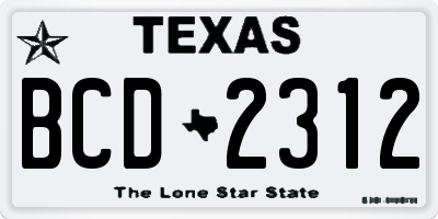 TX license plate BCD2312