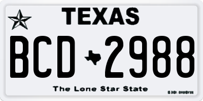 TX license plate BCD2988