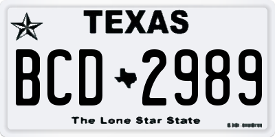 TX license plate BCD2989