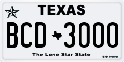TX license plate BCD3000