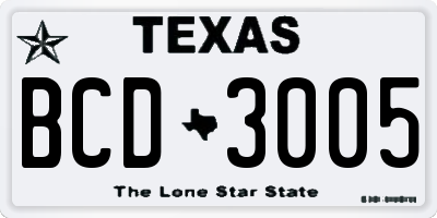 TX license plate BCD3005