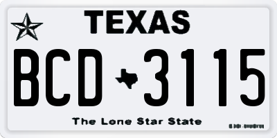 TX license plate BCD3115