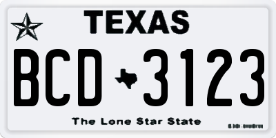 TX license plate BCD3123