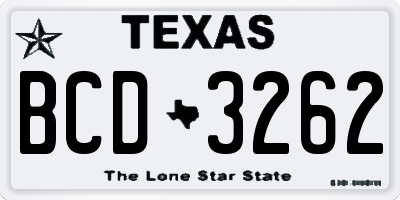 TX license plate BCD3262