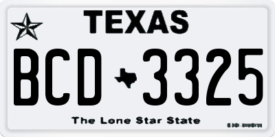 TX license plate BCD3325