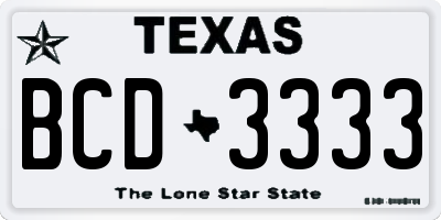TX license plate BCD3333